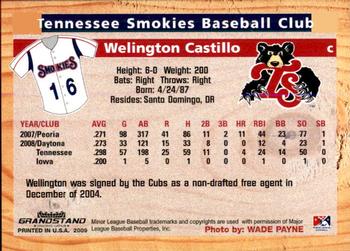 2009 Grandstand Tennessee Smokies #NNO Welington Castillo Back