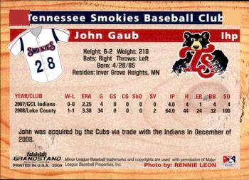 2009 Grandstand Tennessee Smokies #NNO John Gaub Back