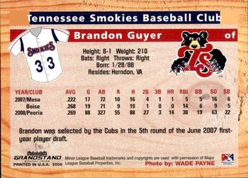 2009 Grandstand Tennessee Smokies #NNO Brandon Guyer Back