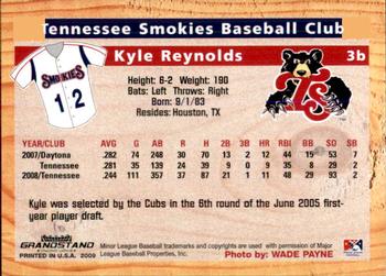 2009 Grandstand Tennessee Smokies #NNO Kyle Reynolds Back