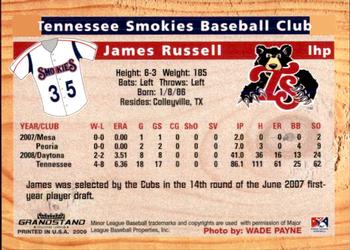 2009 Grandstand Tennessee Smokies #NNO James Russell Back