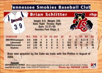 2009 Grandstand Tennessee Smokies #NNO Brian Schlitter Back