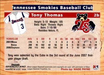 2009 Grandstand Tennessee Smokies #NNO Tony Thomas Back