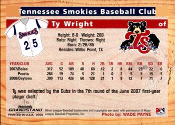 2009 Grandstand Tennessee Smokies #NNO Ty Wright Back