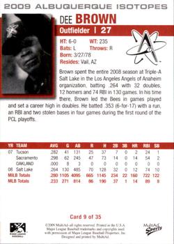 2009 MultiAd Albuquerque Isotopes #9 Dee Brown Back
