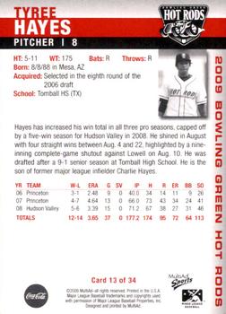 2009 MultiAd Bowling Green Hot Rods #13 Tyree Hayes Back