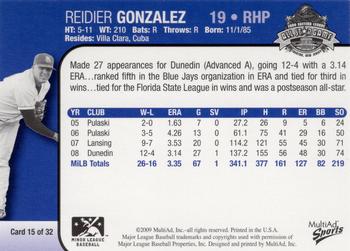 2009 MultiAd Eastern League All-Stars Northern Division #15 Rey Gonzalez Back