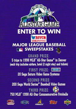 1998 Donruss #NNO 1998 All-Star Game Sweepstakes Entry Form Front