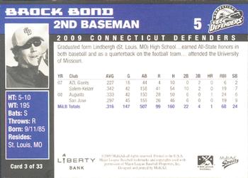 2009 MultiAd Connecticut Defenders #3 Brock Bond Back