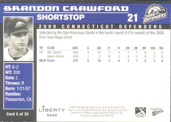 2009 MultiAd Connecticut Defenders #5 Brandon Crawford Back