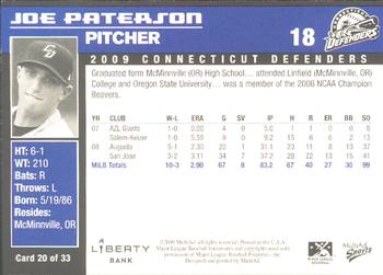 2009 MultiAd Connecticut Defenders #20 Joe Paterson Back
