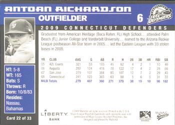 2009 MultiAd Connecticut Defenders #22 Antoan Richardson Back