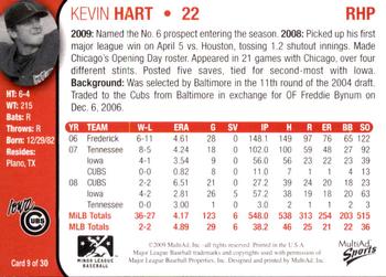 2009 MultiAd Iowa Cubs #9 Kevin Hart Back