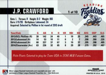 2015 Grandstand Reading Fightin Phils Top Prospects #1 J.P. Crawford Back
