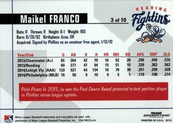 2015 Grandstand Reading Fightin Phils Top Prospects #3 Maikel Franco Back