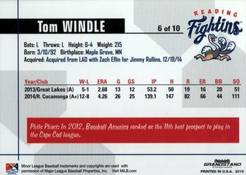 2015 Grandstand Reading Fightin Phils Top Prospects #6 Tom Windle Back