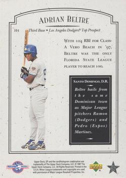 1998 SP Top Prospects - Small Town Heroes #H4 Adrian Beltre Back