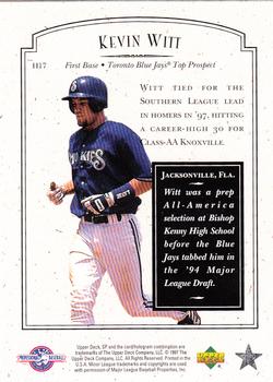 1998 SP Top Prospects - Small Town Heroes #H17 Kevin Witt Back