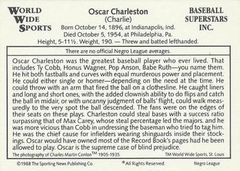 1988 Conlon World Wide Sports 1933 Negro League All-Stars #NNO Oscar Charleston Back