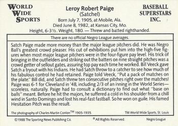 1988 Conlon World Wide Sports 1933 Negro League All-Stars #NNO Satchel Paige Back