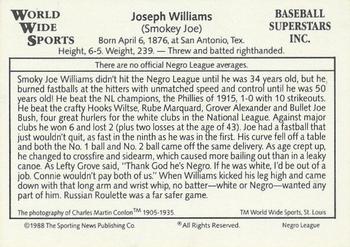 1988 Conlon World Wide Sports 1933 Negro League All-Stars #NNO Smokey Joe Williams Back