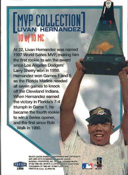 1998 Sports Illustrated World Series Fever - MVP Collection #10MC Livan Hernandez Back