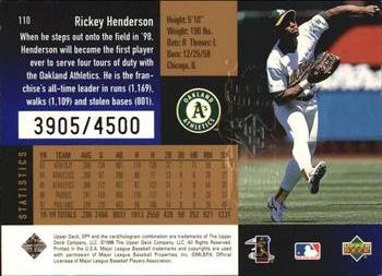 1998 SPx Finite - Radiance #110 Rickey Henderson Back