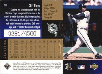 1998 SPx Finite - Radiance #279 Cliff Floyd Back