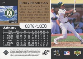 1998 SPx Finite - Radiance #344 Rickey Henderson Back