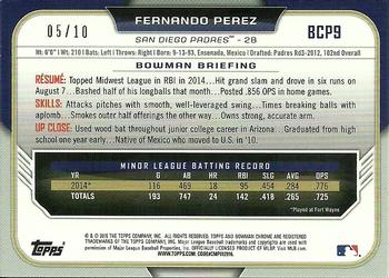 2015 Bowman - Chrome Prospects Twitter Exclusive Blue Refractors #BCP9 Fernando Perez Back