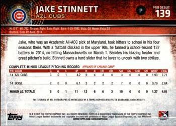 2015 Topps Pro Debut - Autographs #139 Jake Stinnett Back
