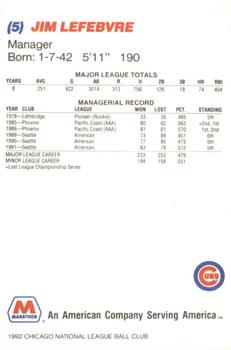 1992 Marathon Chicago Cubs #NNO Jim Lefebvre Back