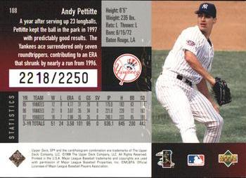 1998 SPx Finite - Spectrum #108 Andy Pettitte Back
