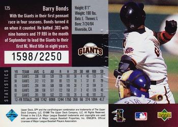 1998 SPx Finite - Spectrum #125 Barry Bonds Back
