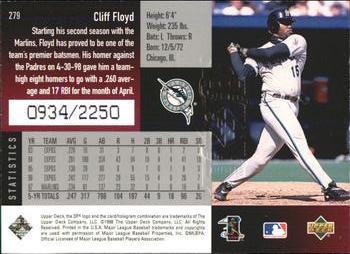 1998 SPx Finite - Spectrum #279 Cliff Floyd Back