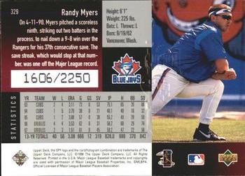 1998 SPx Finite - Spectrum #329 Randy Myers Back