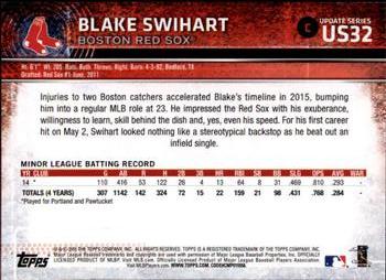 2015 Topps Update #US32 Blake Swihart Back