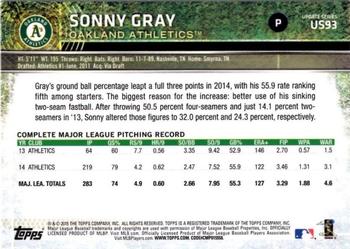 2015 Topps Update #US93 Sonny Gray Back
