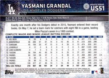 2015 Topps Update #US51 Yasmani Grandal Back