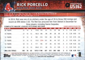 2015 Topps Update #US362 Rick Porcello Back