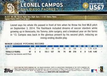 2015 Topps Update #US67 Leonel Campos Back
