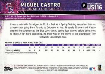 2015 Topps Update #US116 Miguel Castro Back