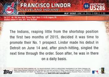 2015 Topps Update #US286 Francisco Lindor Back