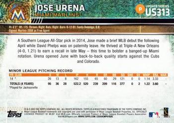 2015 Topps Update #US313 Jose Urena Back