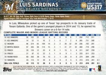 2015 Topps Update #US317 Luis Sardinas Back