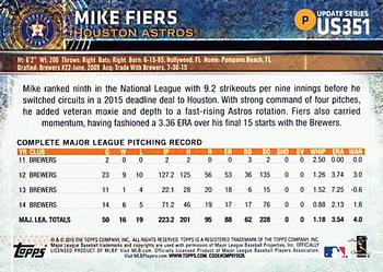 2015 Topps Update #US351 Mike Fiers Back