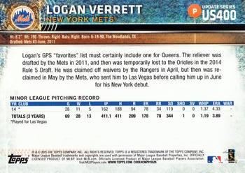 2015 Topps Update #US400 Logan Verrett Back