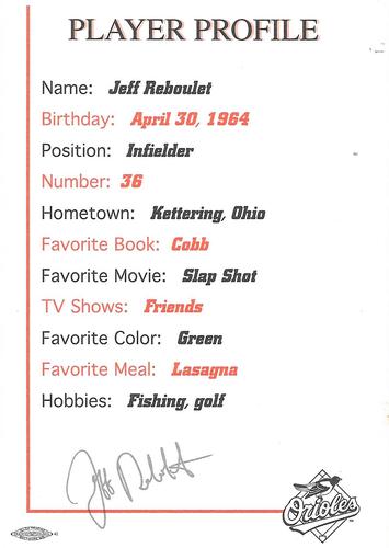 1997 Baltimore Orioles Photocards #NNO Jeff Reboulet Back