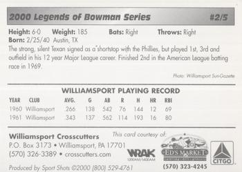 2000 Sport Shots Legends of Bowman Williamsport Crosscutters #2 Danny Cater Back