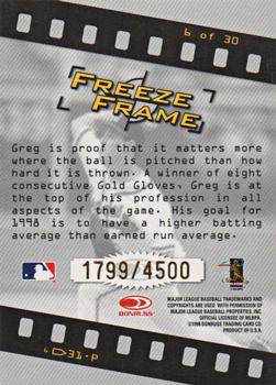 1998 Studio - Freeze Frame #6 Greg Maddux Back
